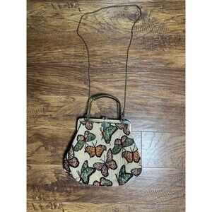 Vintage Flapper Style Large Brown Beaded Evening Prom Bag Clutch Butterflies